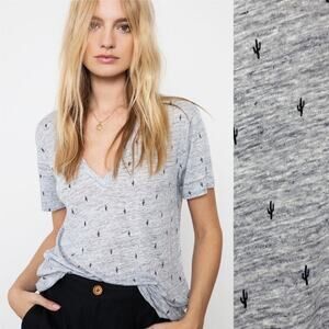 Rails Cara Heather Grey Lightning V Neck Linen Blend T-Shirt Size Large